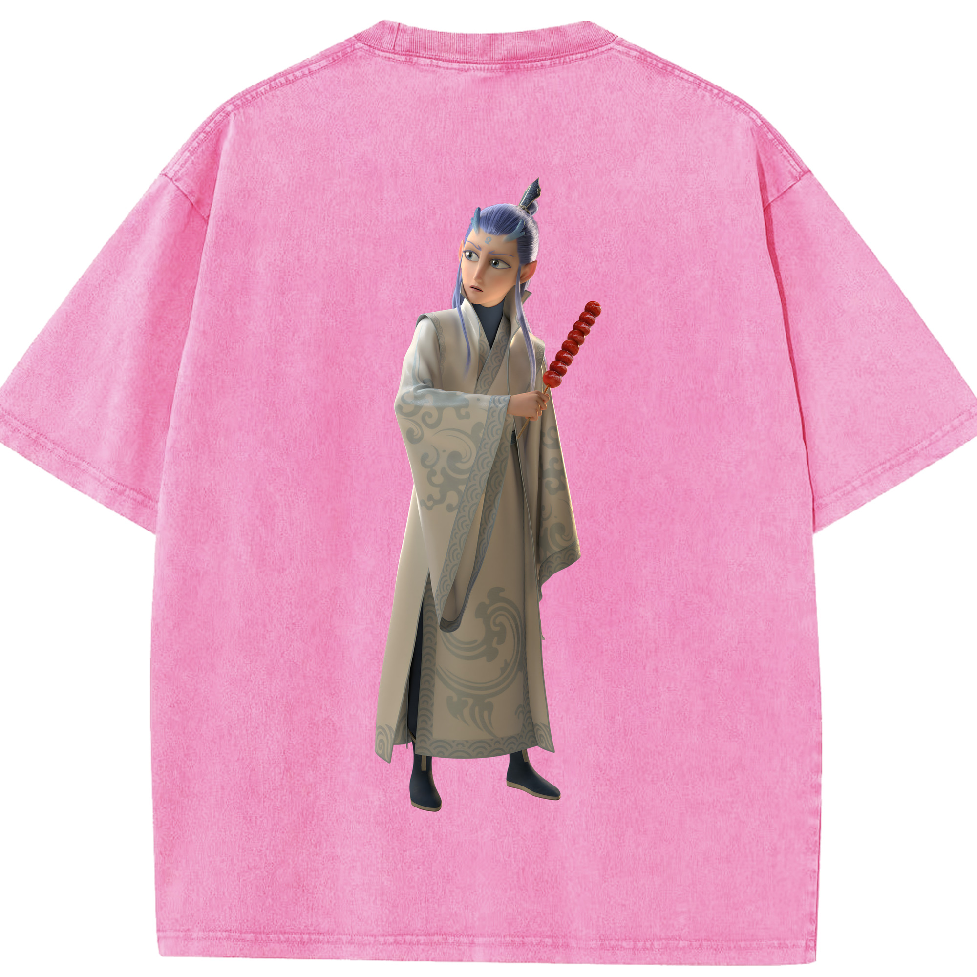（画像用） Ne Zha 2 ナタ 魔童の大暴れ 綿100% ヴィンテージ風 半袖Tシャツ（背面プリント）